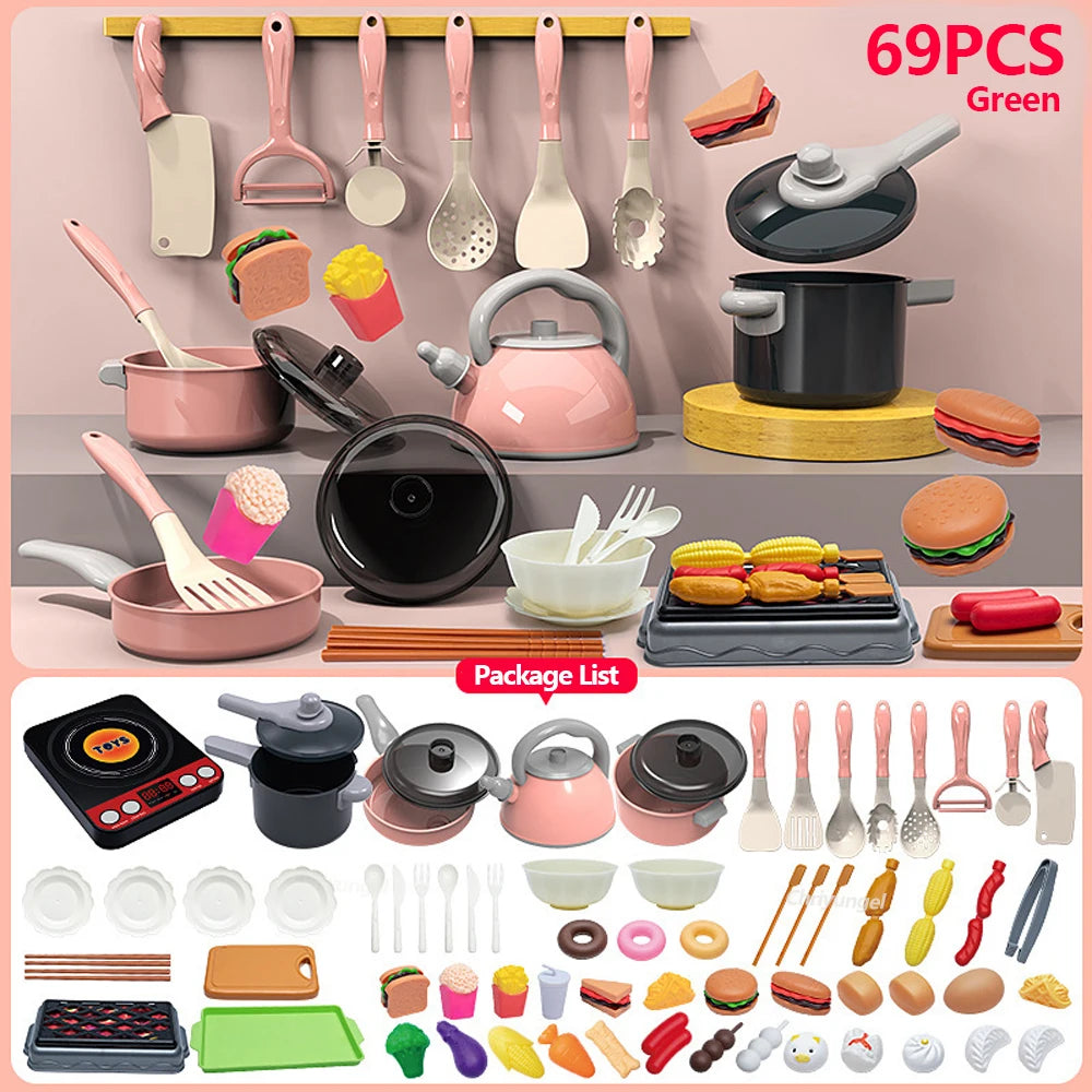 Set de Cocina para Niños 59/69 Piezas – Juego de Cocina con Ollas, Sartenes y Utensilios de Juguete, Juego de Roles Educativo para Niñas y Niños