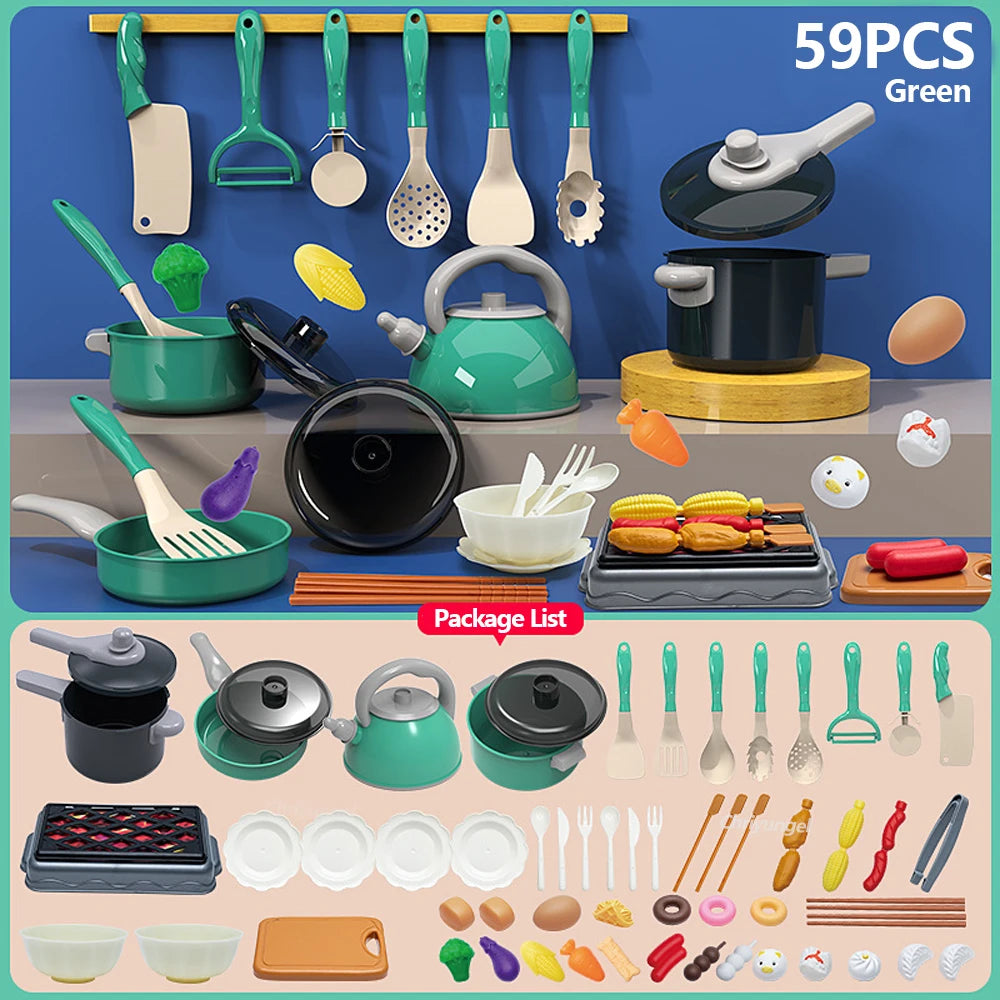 Set de Cocina para Niños 59/69 Piezas – Juego de Cocina con Ollas, Sartenes y Utensilios de Juguete, Juego de Roles Educativo para Niñas y Niños