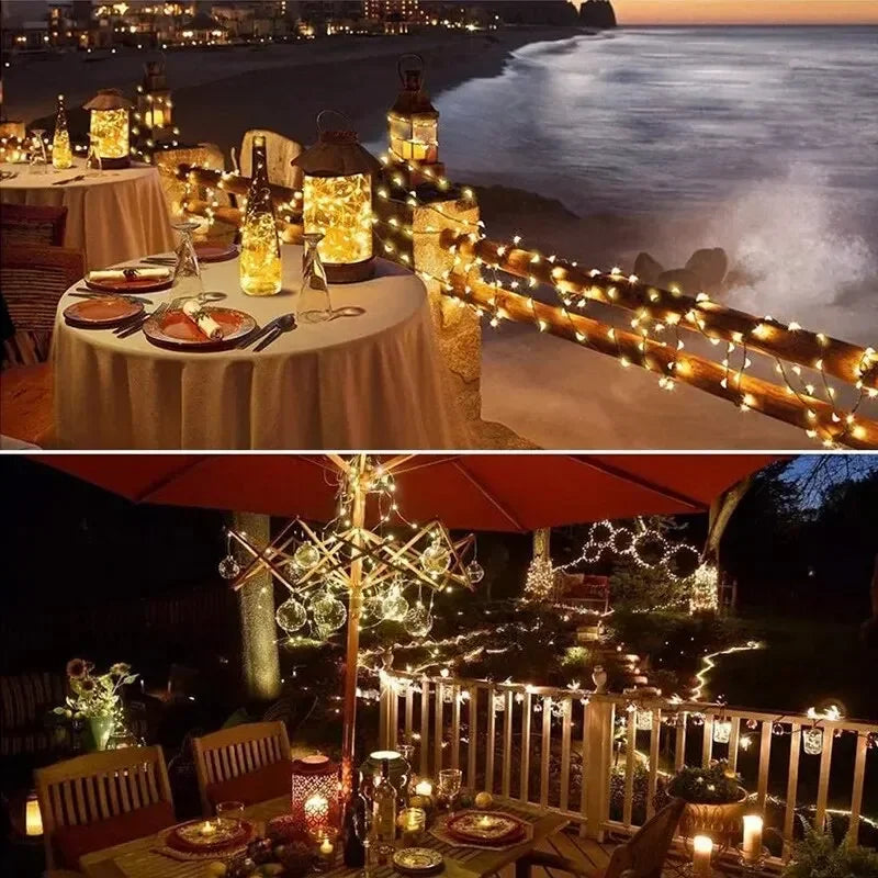Guirnalda Solar 100 LED Impermeable – Luces de Cobre para Jardín, Boda o Decoración Navideña Exterior