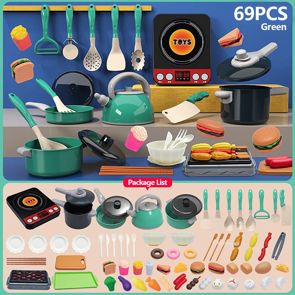 Set de Cocina para Niños 59/69 Piezas – Juego de Cocina con Ollas, Sartenes y Utensilios de Juguete, Juego de Roles Educativo para Niñas y Niños