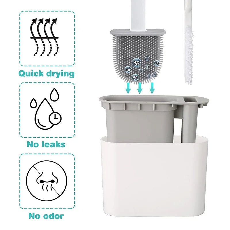 Cepillo de Baño Colgante con Soporte – Cerdas Suaves de Silicona y Mango Largo Antideslizante