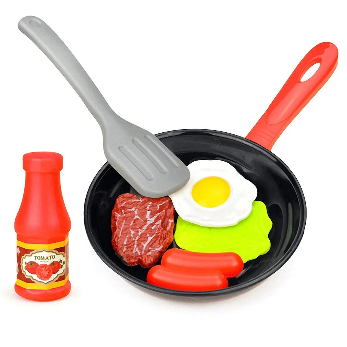 Set de Cocina Infantil 8 Piezas – Juego de Imitación con Ollas, Sartén y Comida de Juguete (Pan, Huevo, Salchicha, Verduras, Carne) – Juguetes Educativos para Niños