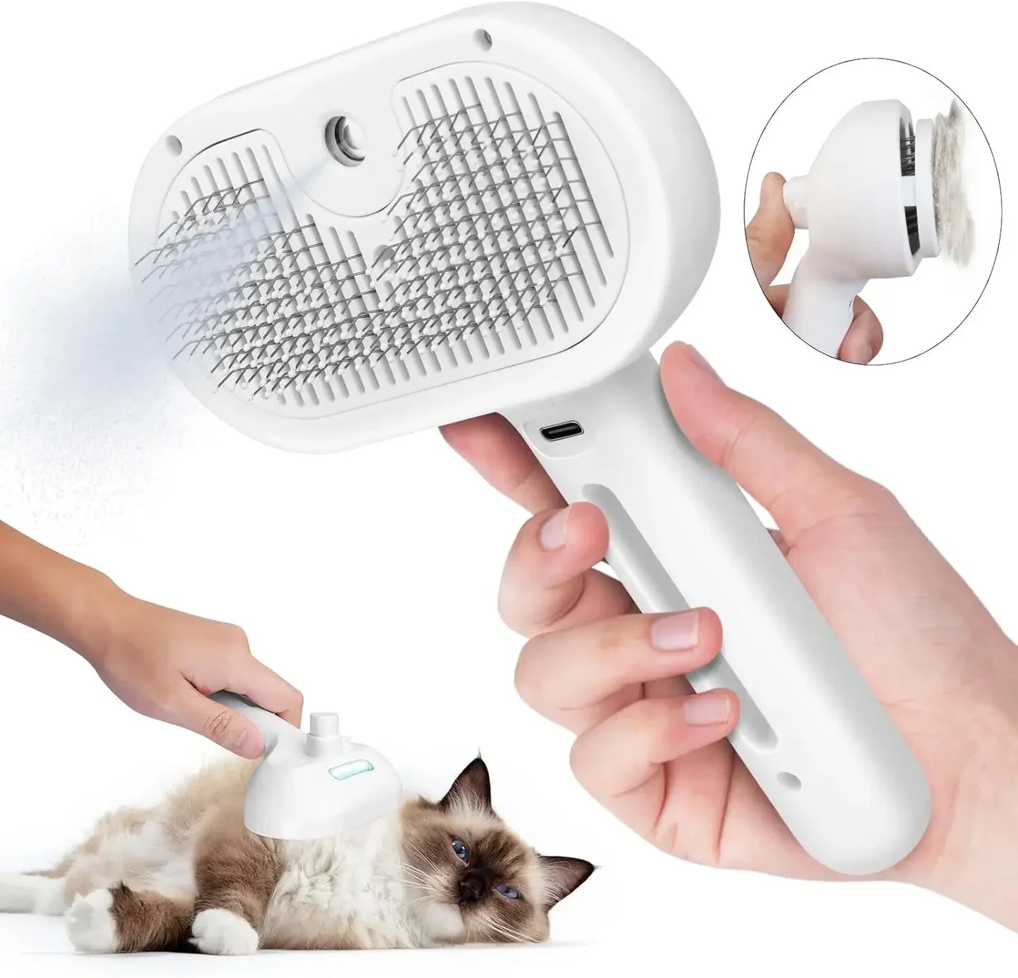 Peine con Spray de Vapor para Mascotas – Removedor de Pelo y Humidificador para Gatos y Perros