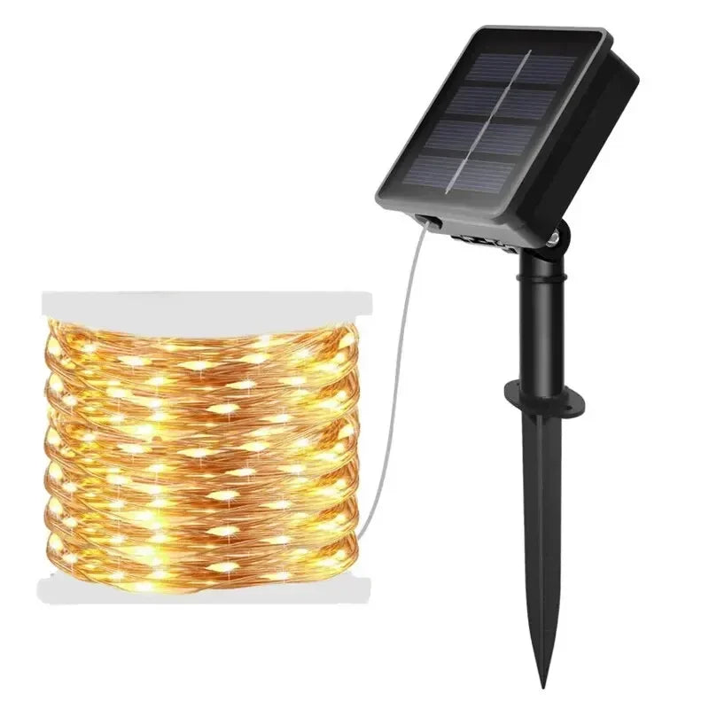 Guirnalda Solar 100 LED Impermeable – Luces de Cobre para Jardín, Boda o Decoración Navideña Exterior