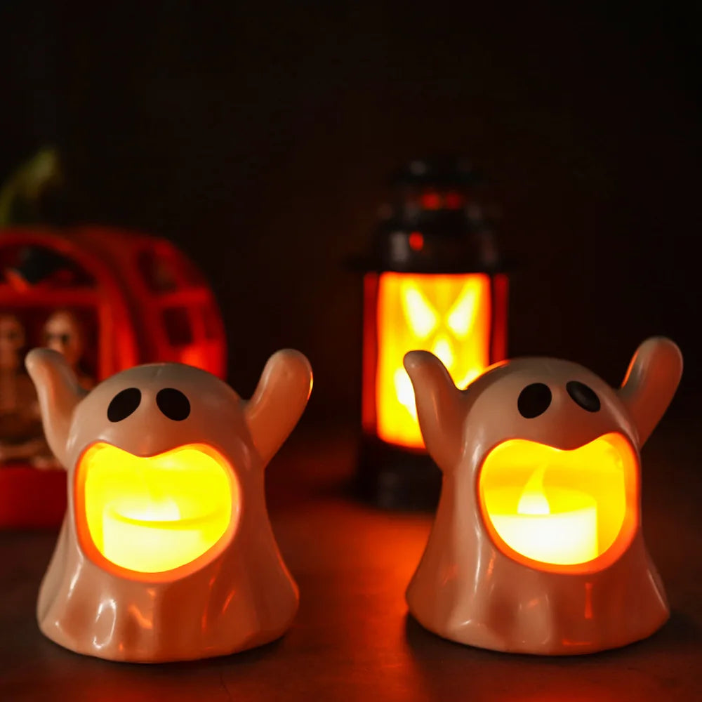 👻 LED Vela Electrónica – Fantasma Kawaii de Halloween