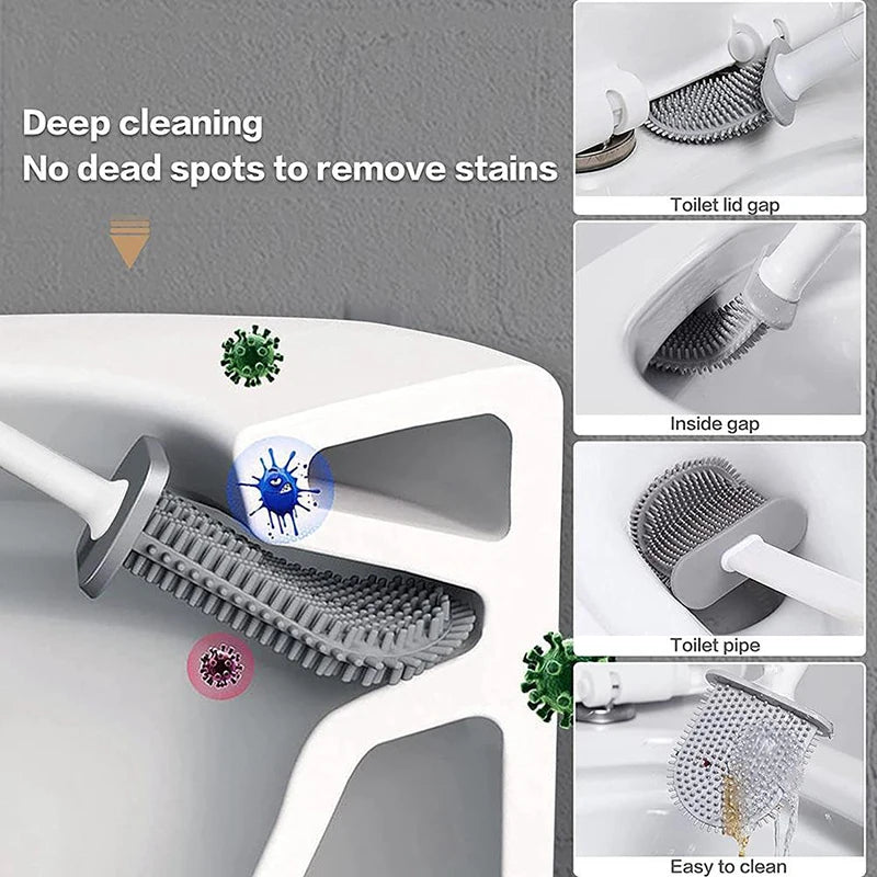 Cepillo de Baño Colgante con Soporte – Cerdas Suaves de Silicona y Mango Largo Antideslizante