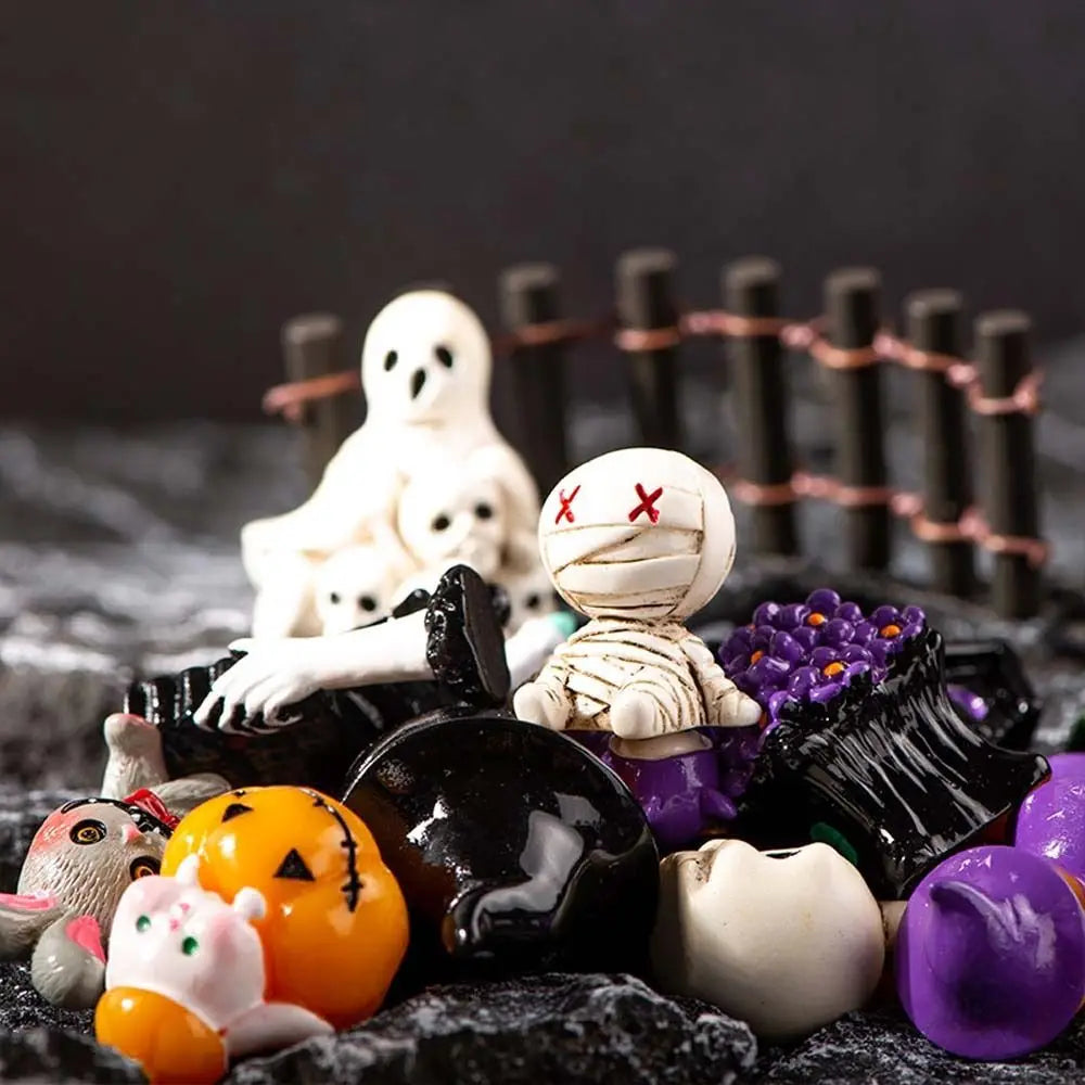 Figuritas de Halloween – Calabaza, Esqueleto y Fantasma en Resina | Miniaturas Decorativas para Fiesta y Hogar