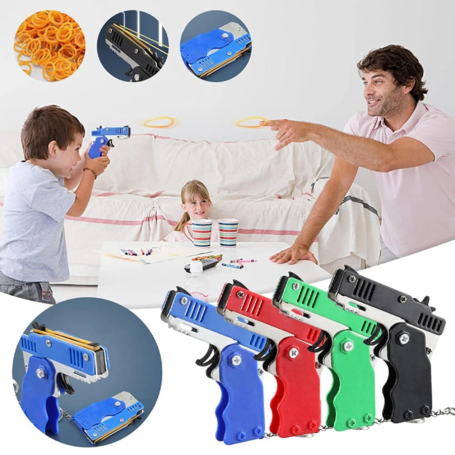 Mini Lanzador de Ligas con Llavero – Juguete Portátil con 60 Ligas, Regalo Divertido para Niños y Adultos
