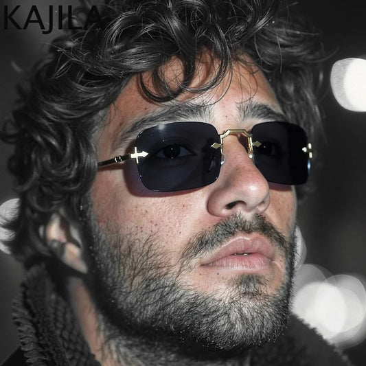 Gafas Punk Sin Marco Rectangulares Pequeñas 2025 – Lentes UV400 Vintage para Hombre