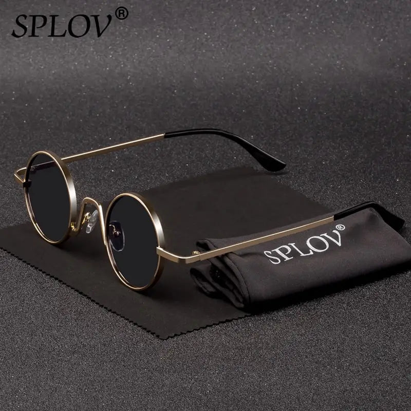 Gafas Vintage SPLOV Rap & Steam Punk – Lentes Redondas con Marco Metálico UV400