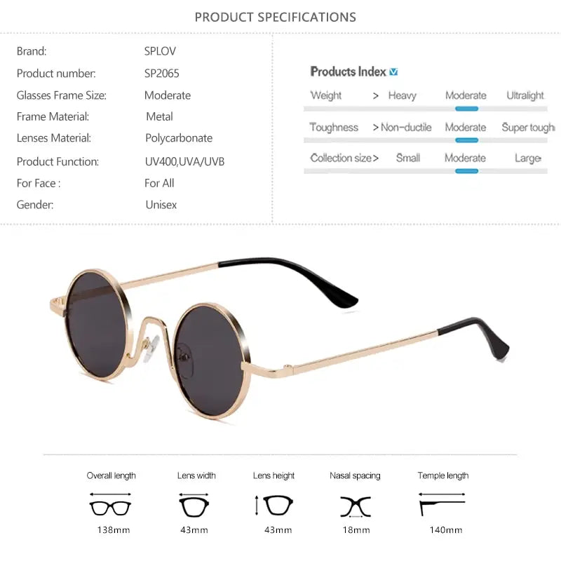 Gafas Vintage SPLOV Rap & Steam Punk – Lentes Redondas con Marco Metálico UV400