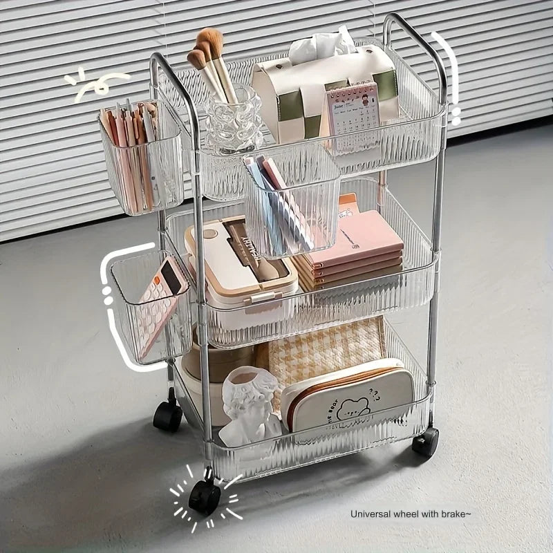 Carrito de Almacenamiento Transparente 3 Niveles con Ruedas – Organizador Multifuncional para Hogar y Oficina