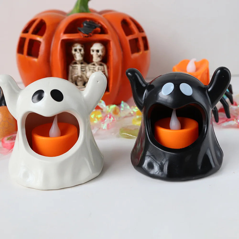 👻 LED Vela Electrónica – Fantasma Kawaii de Halloween