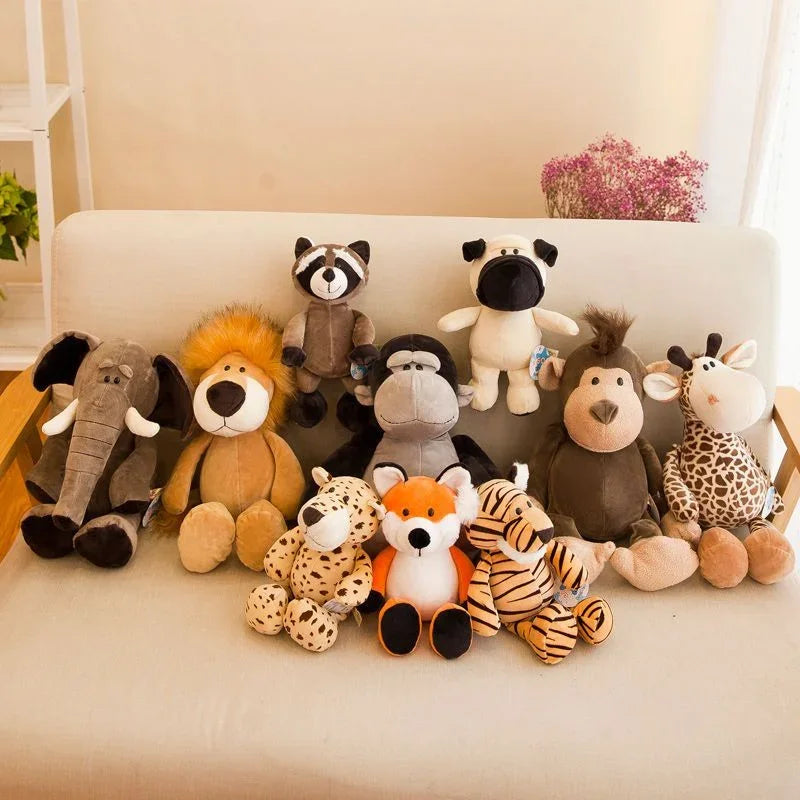 Peluches Kawaii de Animales de la Jungla 25cm – Juguetes de Selva: Perro, Cebra, Elefante, León, Zorro y Jirafa – Regalo de Cumpleaños para Niños