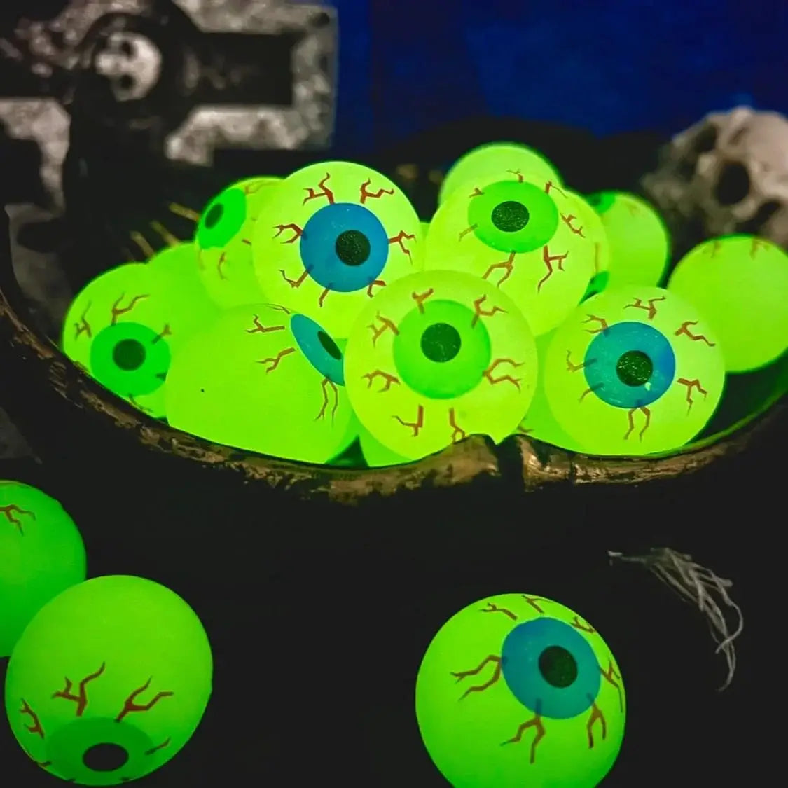 👁️ Pelotas Rebotadoras de Halloween – Ojos Luminiscentes