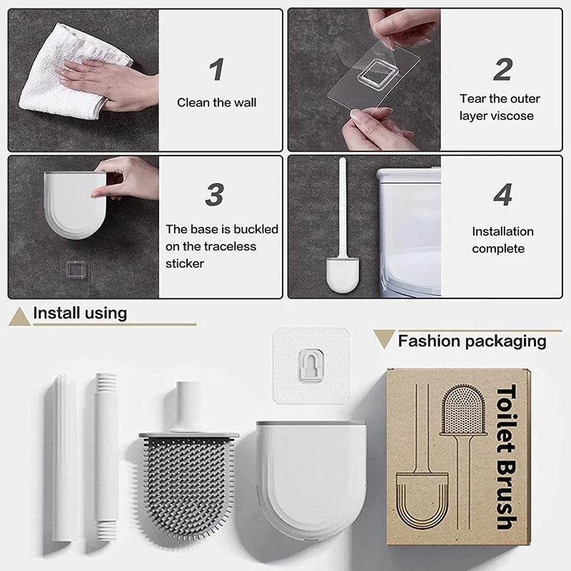 Cepillo de Baño Colgante con Soporte – Cerdas Suaves de Silicona y Mango Largo Antideslizante