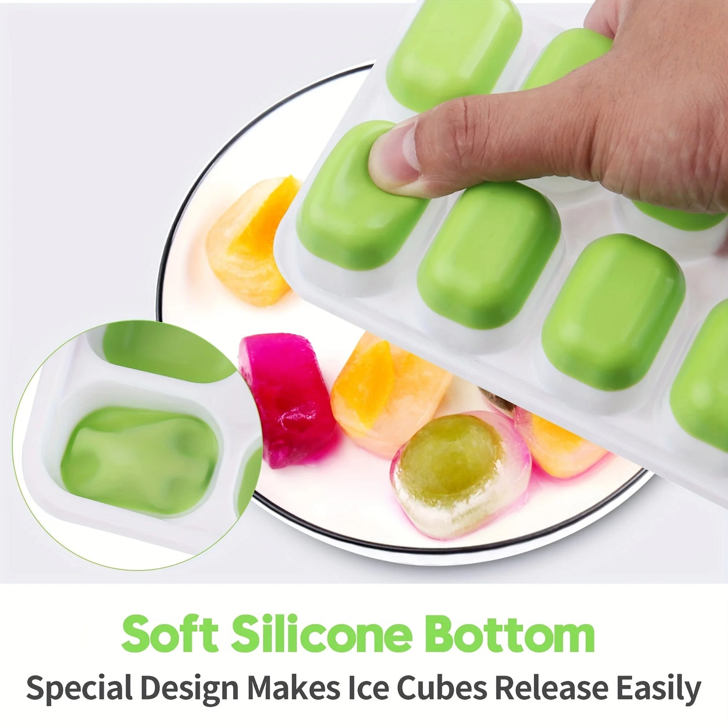Molde de Hielo de Silicona Flexible con Tapa Antiderrames – Bandeja Apilable para Cubos de Hielo