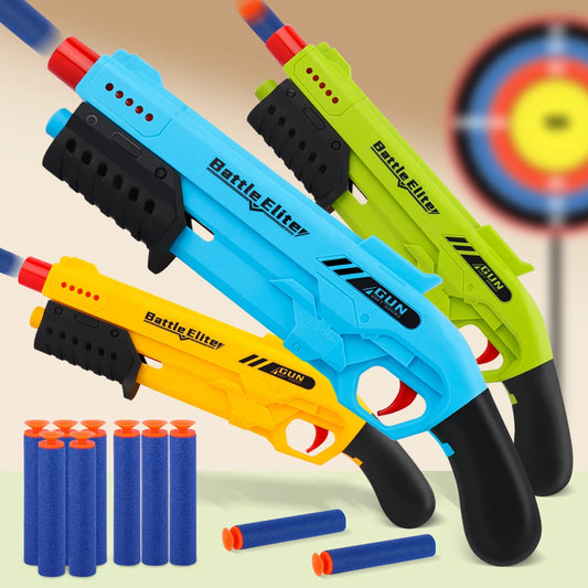 Pistola de Dardos de Espuma para Niños – Blaster Manual Seguro con Munición Suave y Colores Variados