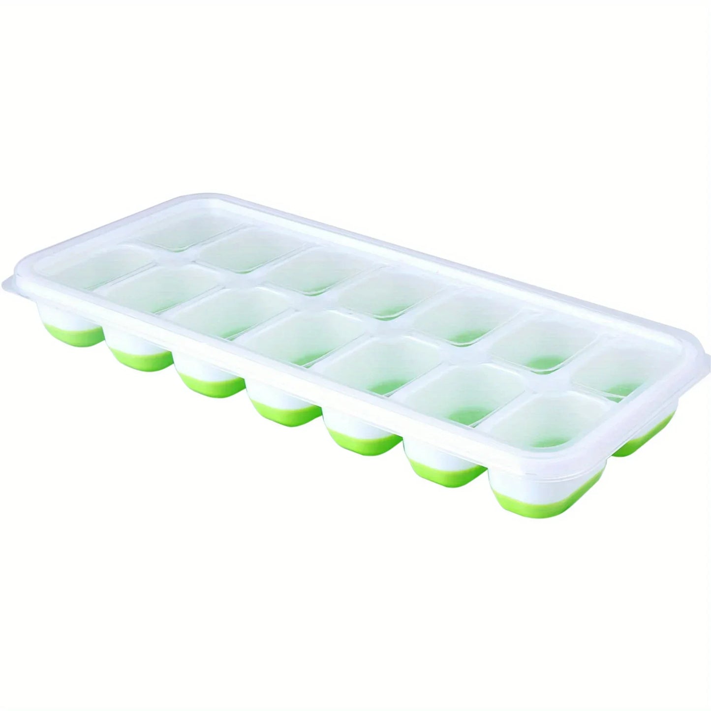 Molde de Hielo de Silicona Flexible con Tapa Antiderrames – Bandeja Apilable para Cubos de Hielo