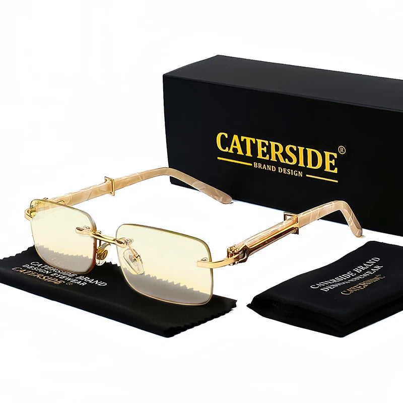 Gafas Caterside Sin Marco Pequeñas – Lentes Rectangulares Retro con Protección UV400 para Hombre