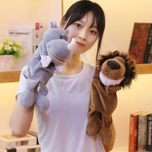 Marioneta de Peluche 35cm – Juguete de Mano de León, Elefante y Cerdito – Juego Padre-Hijo, Regalo de Cumpleaños para Niños