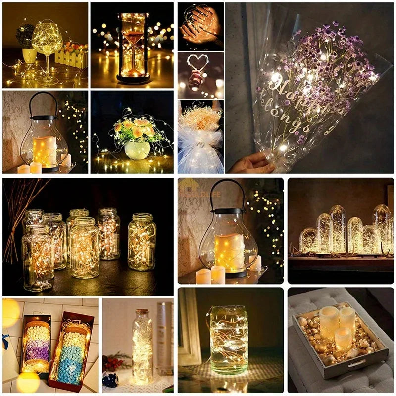 10 Pzs Luces LED Fairy de Cobre – Impermeables, 3 Modos, Batería Incluida, Decoración Exterior e Interior
