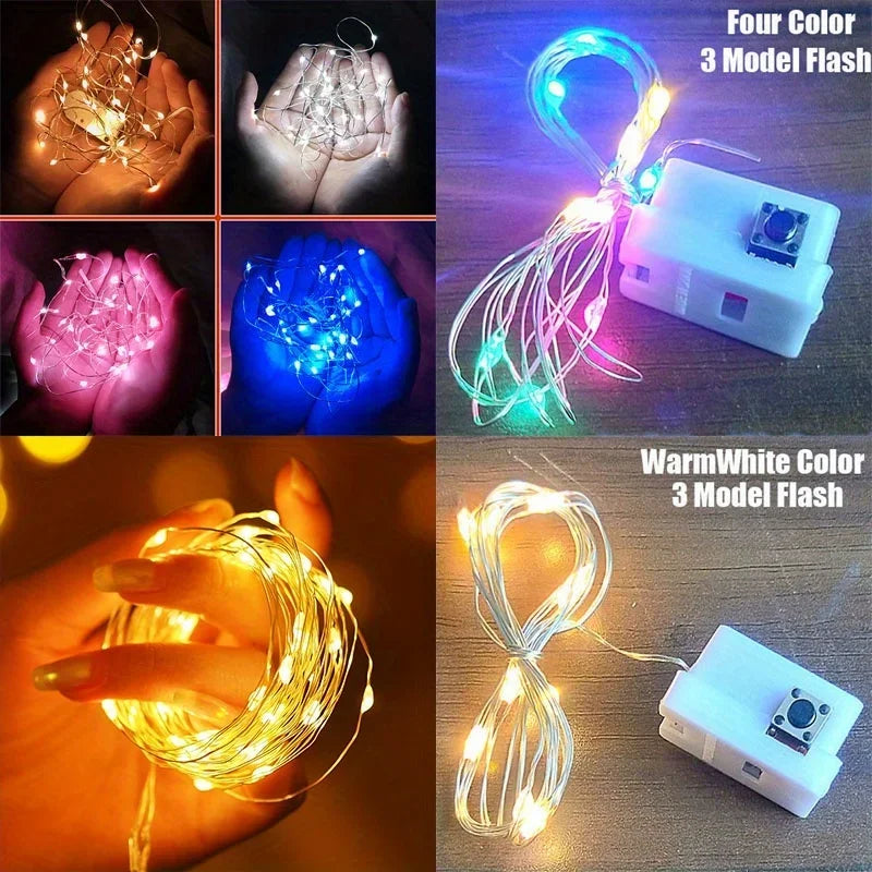 10 Pzs Luces LED Fairy de Cobre – Impermeables, 3 Modos, Batería Incluida, Decoración Exterior e Interior