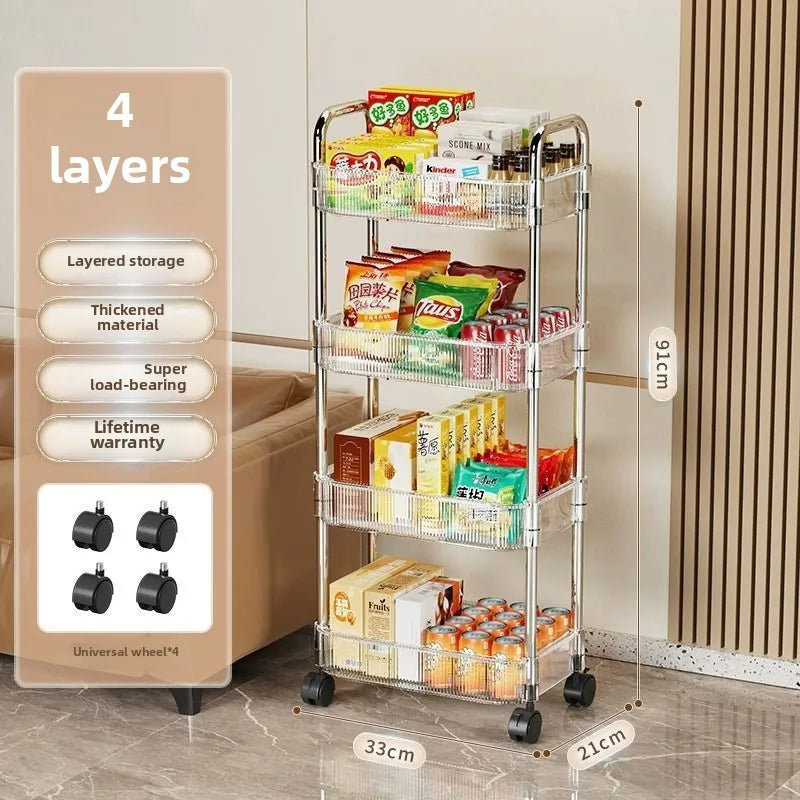 Carrito de Almacenamiento Transparente 3 Niveles con Ruedas – Organizador Multifuncional para Hogar y Oficina