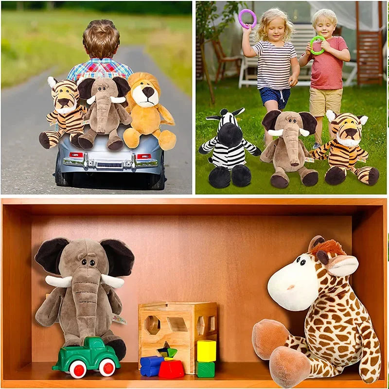 Peluches Kawaii de Animales de la Jungla 25cm – Juguetes de Selva: Perro, Cebra, Elefante, León, Zorro y Jirafa – Regalo de Cumpleaños para Niños