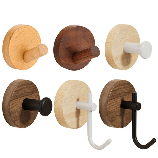 Gancho de Madera Autoadhesivo – Moderno, Minimalista, Ideal para Ropa, Toallas, Bolsas y Llaves