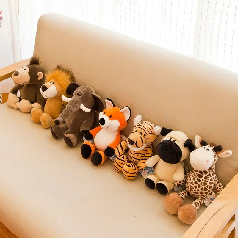 Peluches Kawaii de Animales de la Jungla 25cm – Juguetes de Selva: Perro, Cebra, Elefante, León, Zorro y Jirafa – Regalo de Cumpleaños para Niños