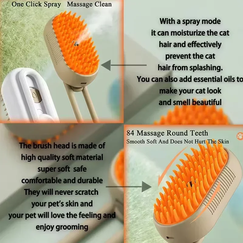 Peine con Spray de Vapor para Mascotas – Removedor de Pelo y Humidificador para Gatos y Perros