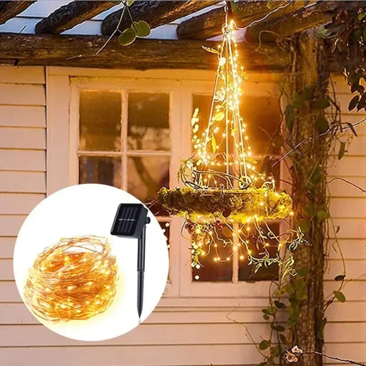 Guirnalda Solar 100 LED Impermeable – Luces de Cobre para Jardín, Boda o Decoración Navideña Exterior