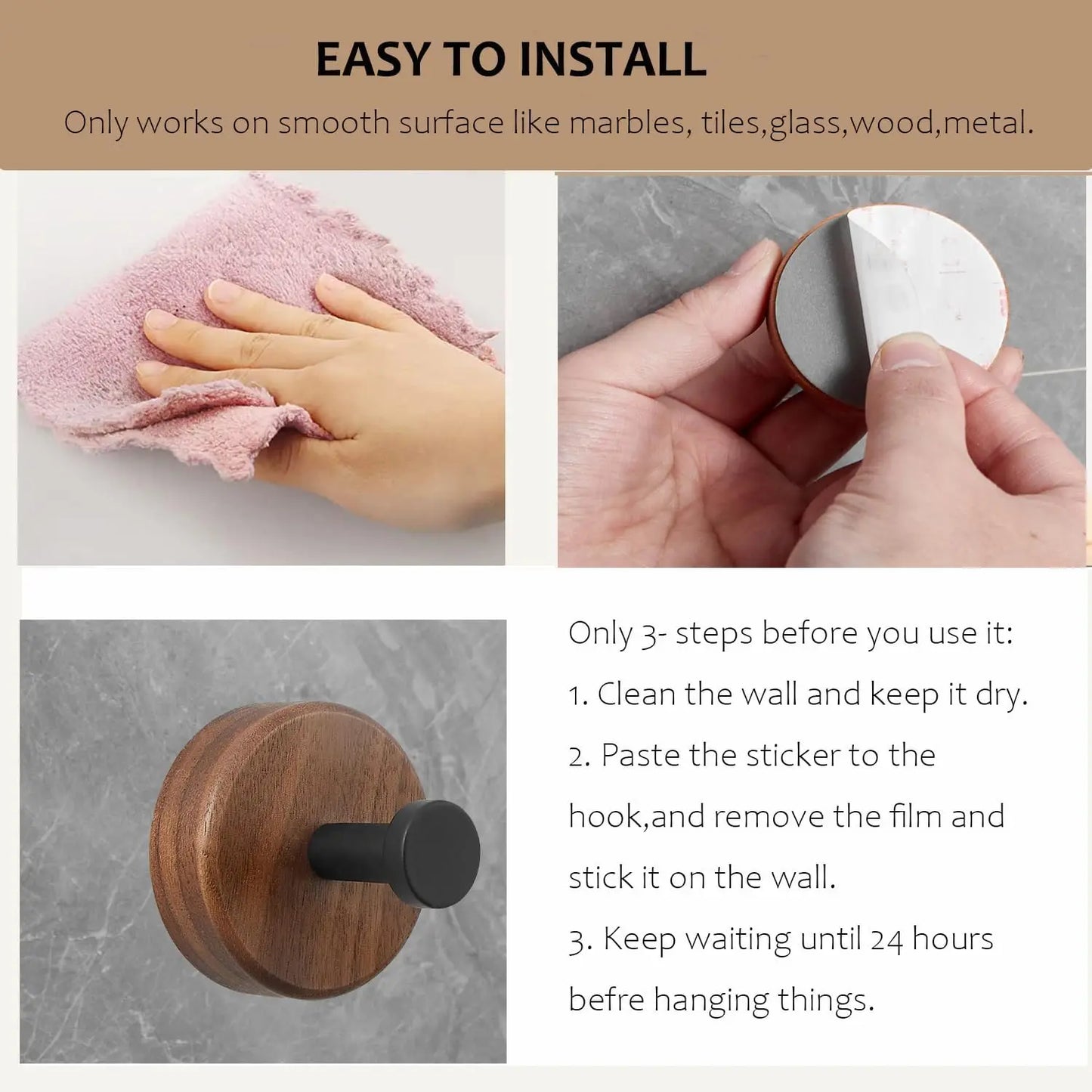 Gancho de Madera Autoadhesivo – Moderno, Minimalista, Ideal para Ropa, Toallas, Bolsas y Llaves