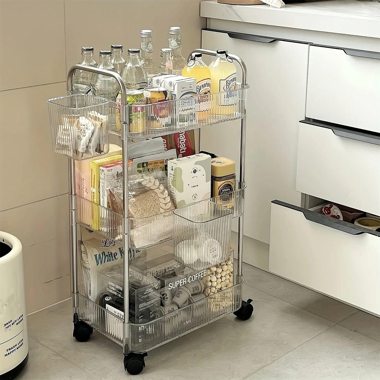 Carrito de Almacenamiento Transparente 3 Niveles con Ruedas – Organizador Multifuncional para Hogar y Oficina