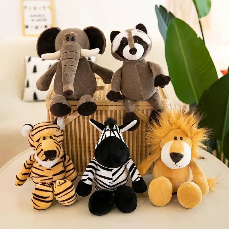 Peluches Kawaii de Animales de la Jungla 25cm – Juguetes de Selva: Perro, Cebra, Elefante, León, Zorro y Jirafa – Regalo de Cumpleaños para Niños