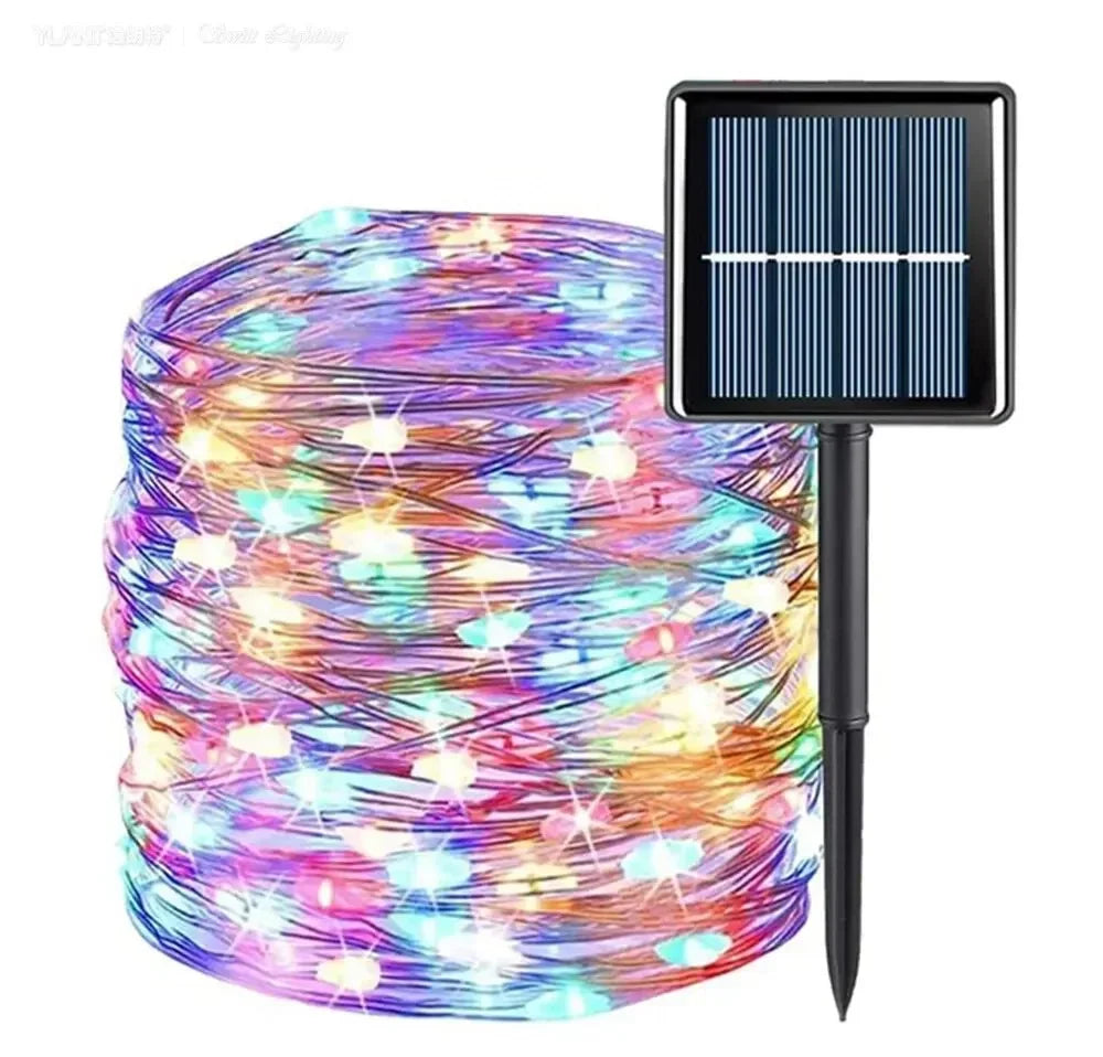Guirnalda Solar 100 LED Impermeable – Luces de Cobre para Jardín, Boda o Decoración Navideña Exterior