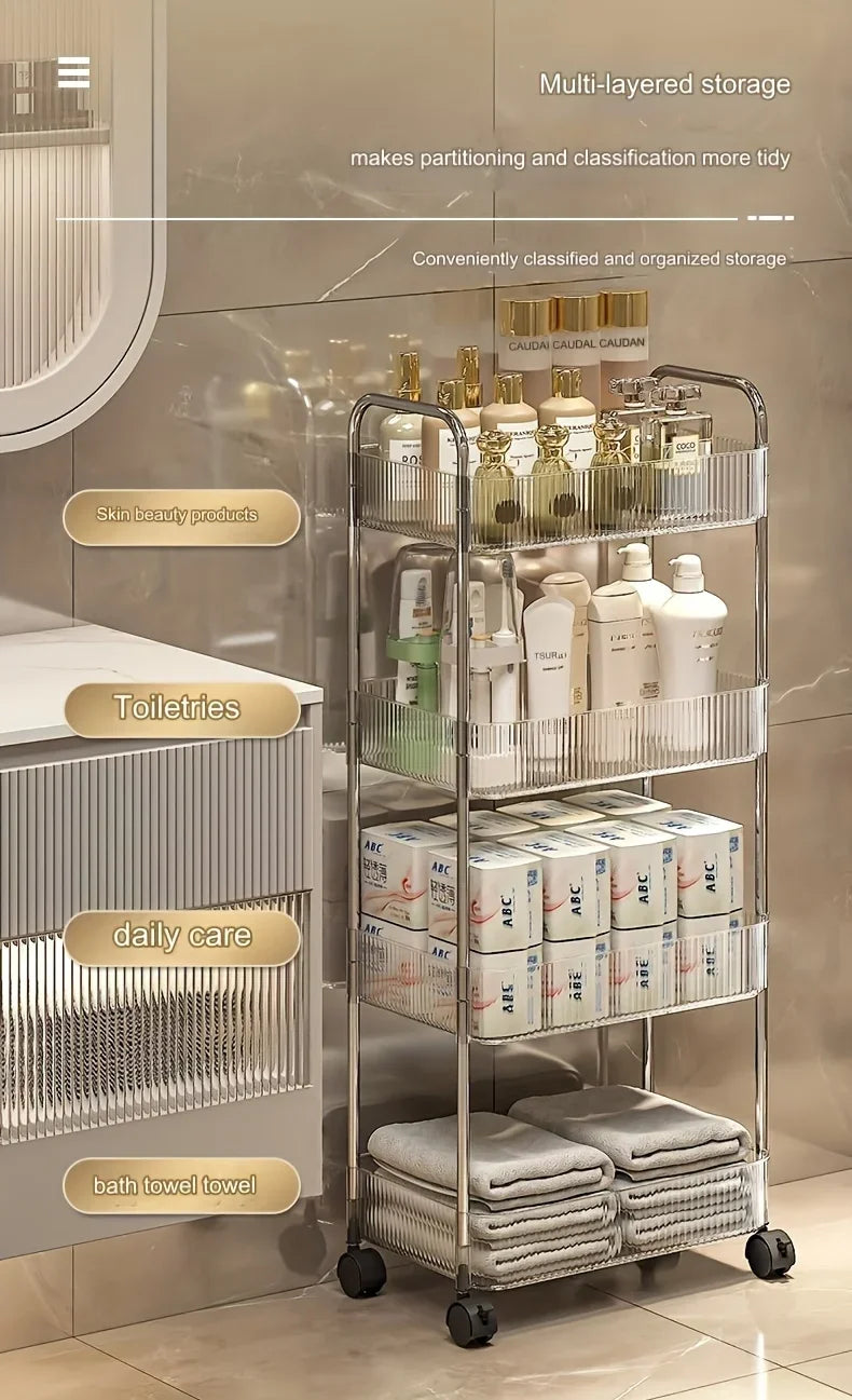 Carrito de Almacenamiento Transparente 3 Niveles con Ruedas – Organizador Multifuncional para Hogar y Oficina