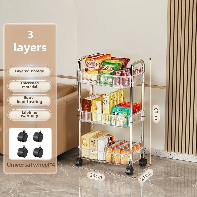 Carrito de Almacenamiento Transparente 3 Niveles con Ruedas – Organizador Multifuncional para Hogar y Oficina