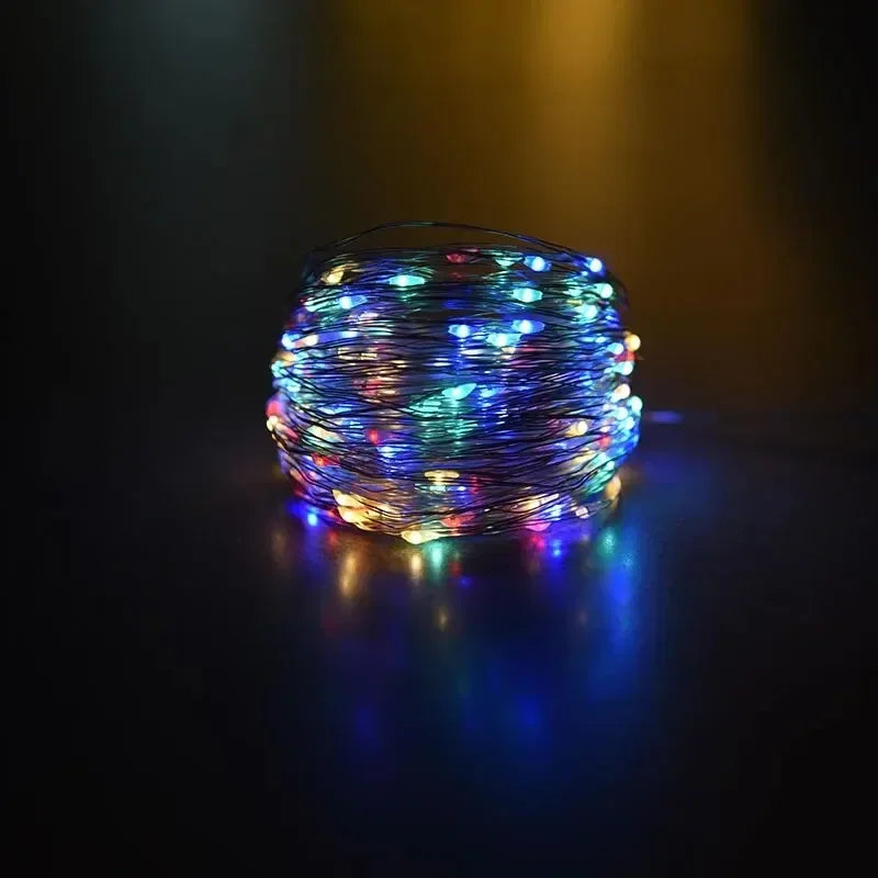 Guirnalda Solar 100 LED Impermeable – Luces de Cobre para Jardín, Boda o Decoración Navideña Exterior