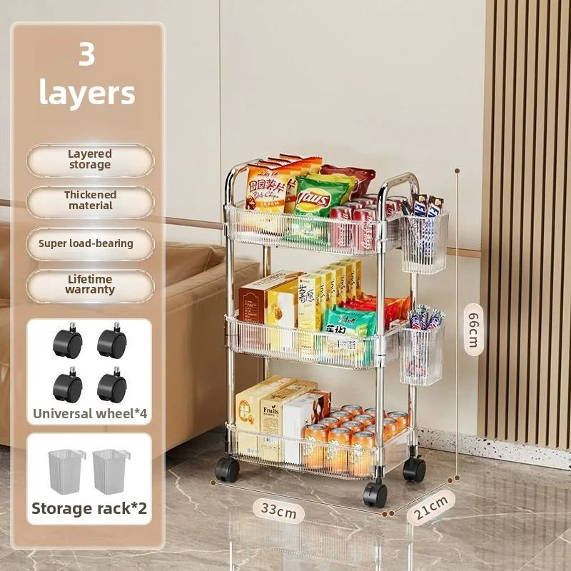 Carrito de Almacenamiento Transparente 3 Niveles con Ruedas – Organizador Multifuncional para Hogar y Oficina