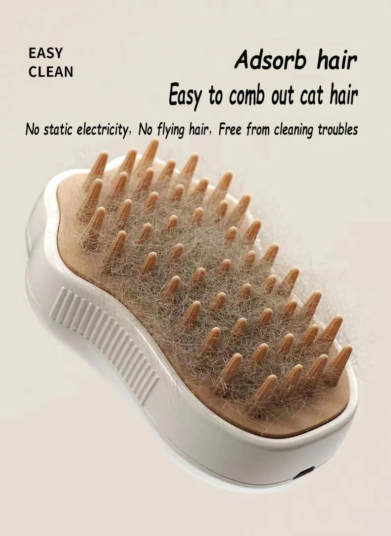 Cepillo Eléctrico 3 en 1 con Vapor para Gatos – Remueve Pelo, Masajea y Limpia sin Baño