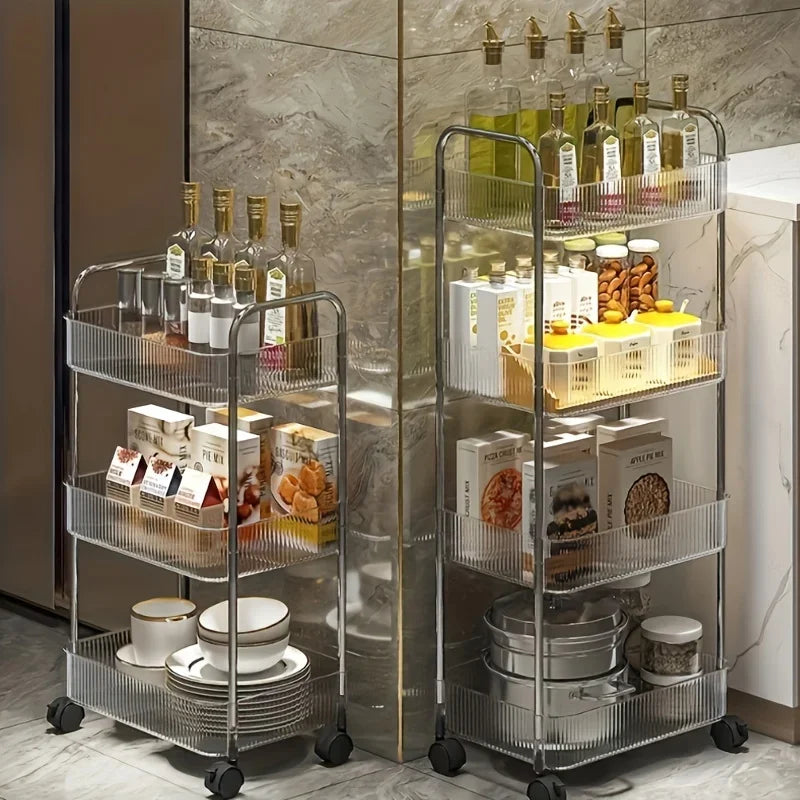 Carrito de Almacenamiento Transparente 3 Niveles con Ruedas – Organizador Multifuncional para Hogar y Oficina