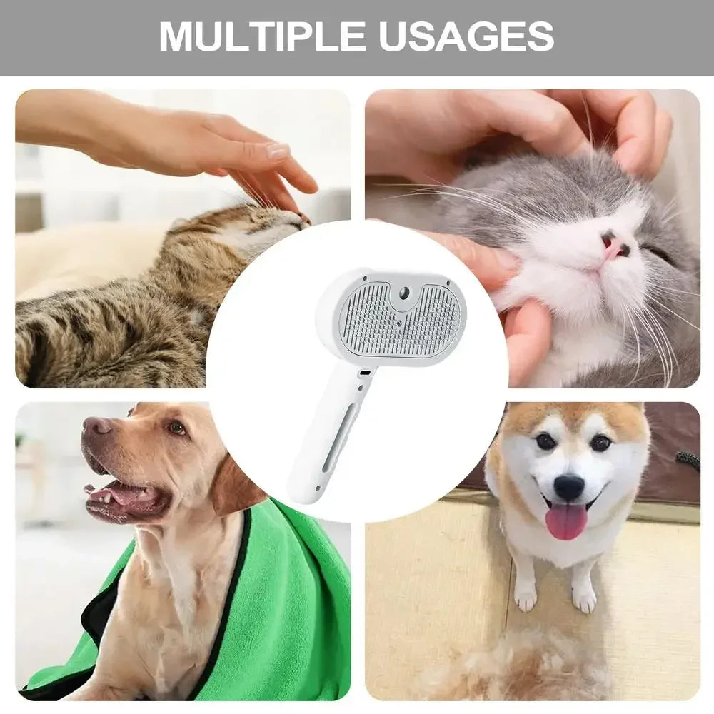 Peine con Spray de Vapor para Mascotas – Removedor de Pelo y Humidificador para Gatos y Perros