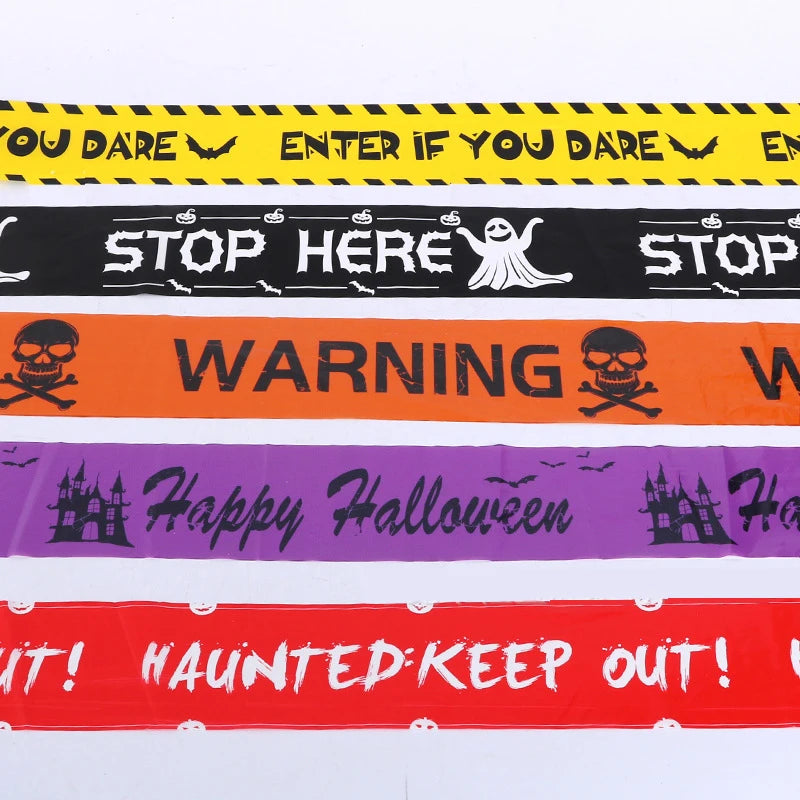 Cinta de Advertencia Halloween con Calaveras | Decoración de Fiestas y Ventanas 6M