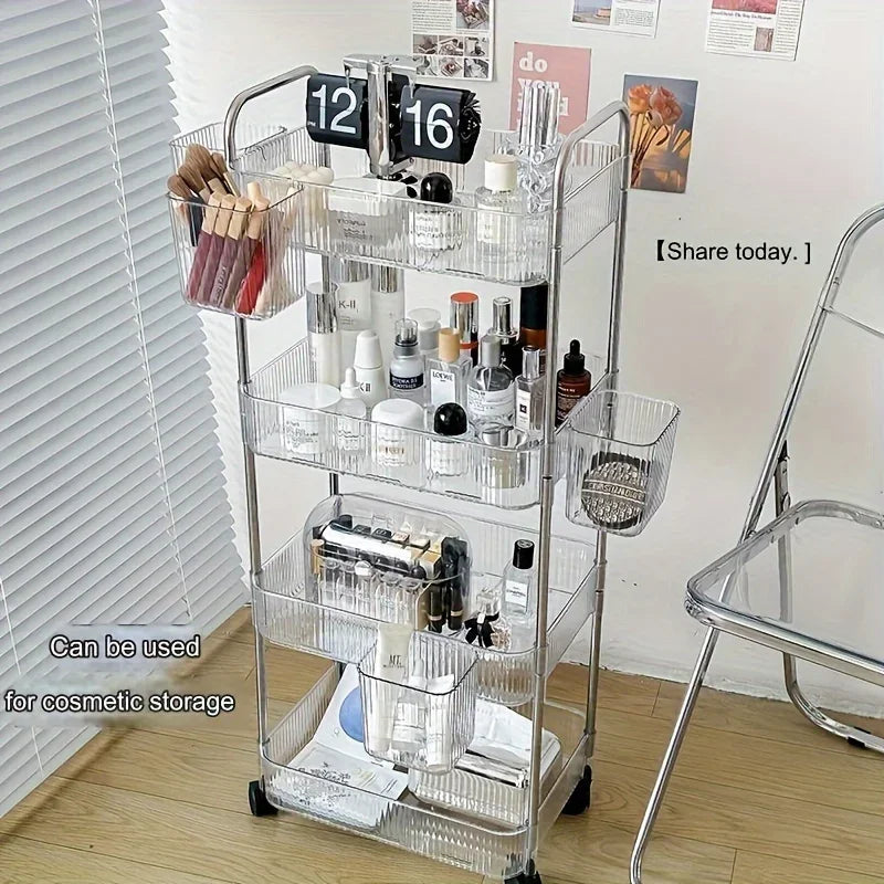 Carrito de Almacenamiento Transparente 3 Niveles con Ruedas – Organizador Multifuncional para Hogar y Oficina