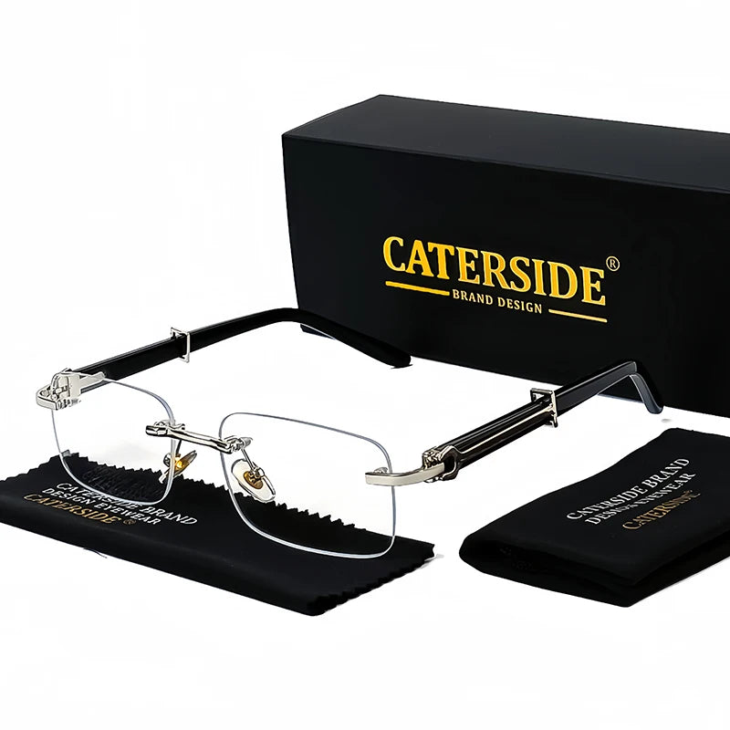 Gafas Caterside Sin Marco Pequeñas – Lentes Rectangulares Retro con Protección UV400 para Hombre