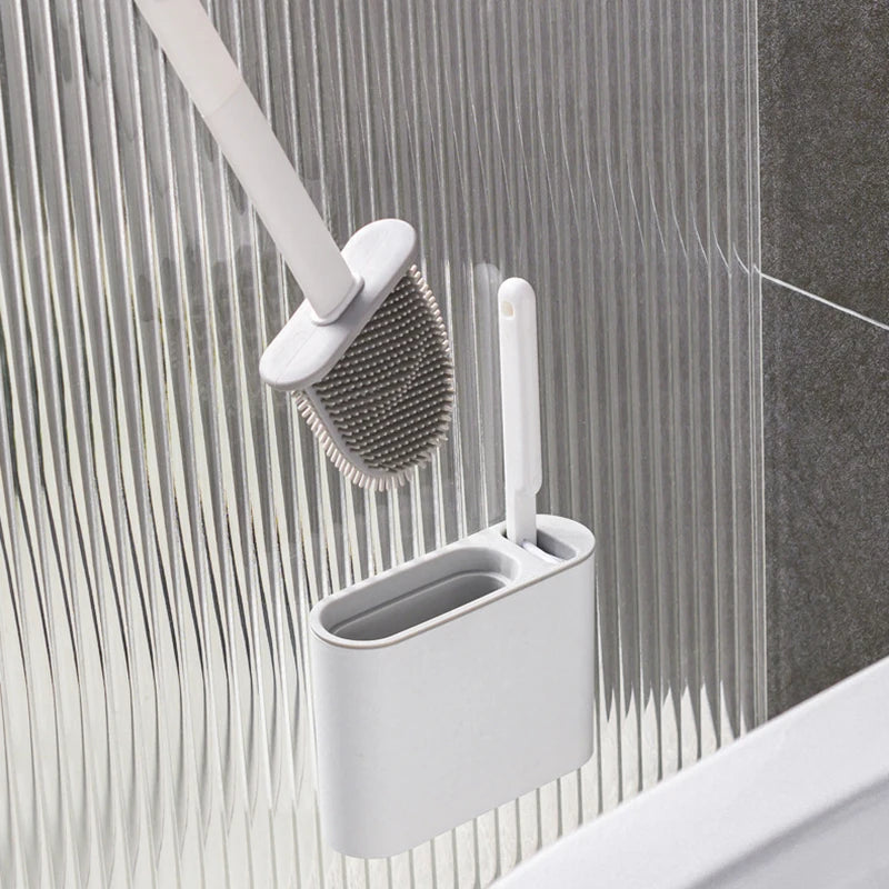 Cepillo de Baño Colgante con Soporte – Cerdas Suaves de Silicona y Mango Largo Antideslizante
