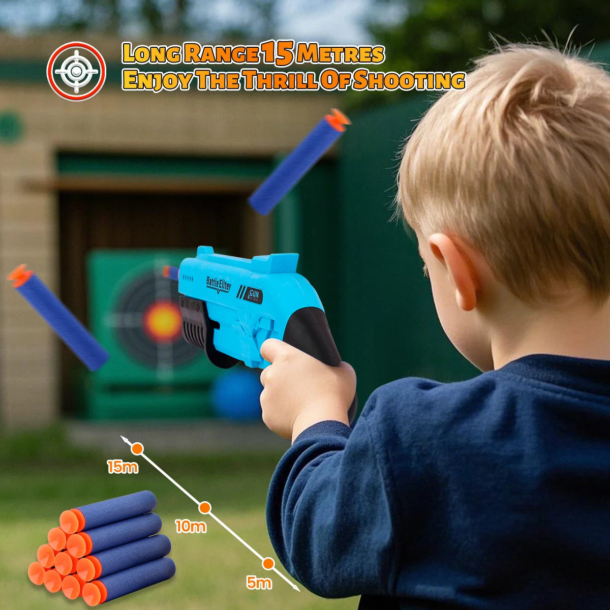 Pistola de Dardos de Espuma para Niños – Blaster Manual Seguro con Munición Suave y Colores Variados