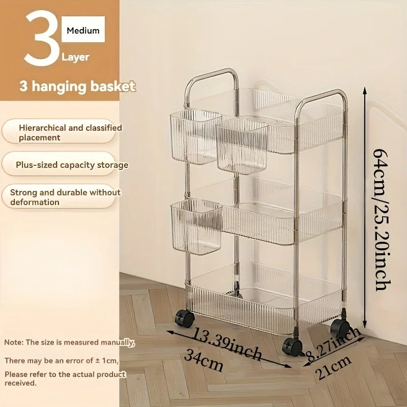 Carrito de Almacenamiento Transparente 3 Niveles con Ruedas – Organizador Multifuncional para Hogar y Oficina